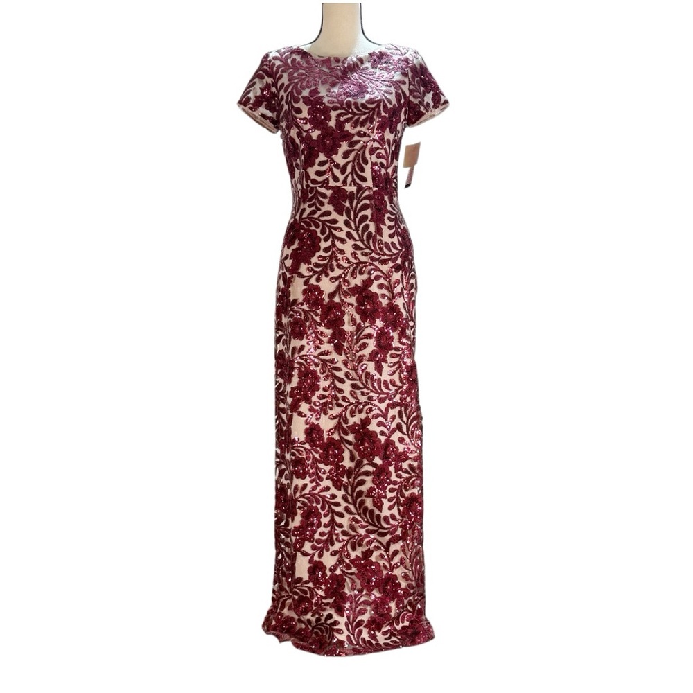 Betsy & Adam Wine Red Floral Maxi Dress